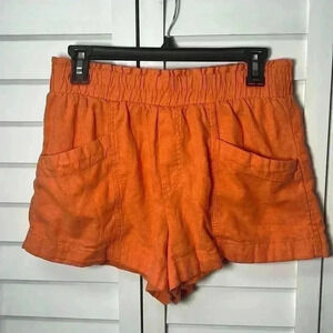 A New Day High Rise Linen Pull On Shorts Size Medium Orange